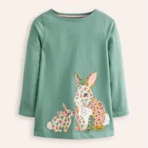 Mini Boden Bunny Applique' Cotton Tunic Top. 5-6y